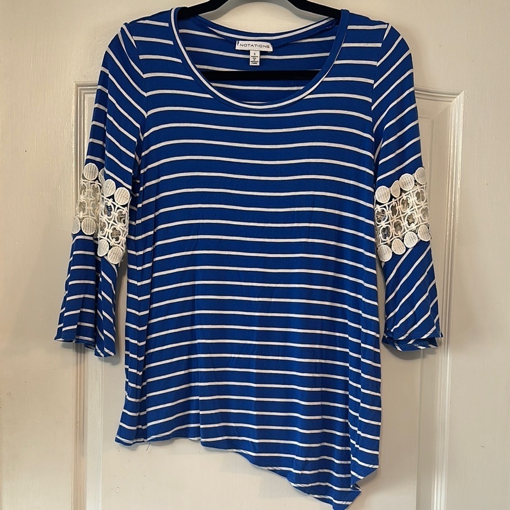 Notations Blue Asymmetrical Embellished Blouse
